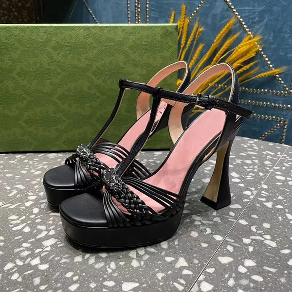 plate-forme à talons sandales escarpins talons épais 110 mm à bout ouvert créateurs de luxe pour femmes semelle extérieure en cuir bande étroite chaussures de soirée chaussures d'usine Livraison gratuite