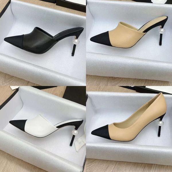 Talons designer chaussures femme concepteur perle pompe talon talon talon pompes cuir capule toe beige blancmours blancs talons formels noirs pour la qualité originale de dames s