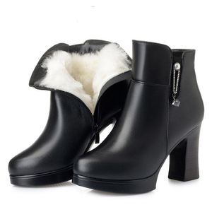 Hakken lederen winter pluche super katoenen laarzen vrouwen s dunne hoogbouw wol b rie