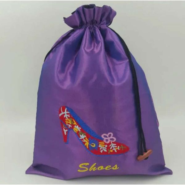 Talons Sacs de broderie de pochettes Big High for Travel Shoe Rangement Sac de rangement portable Chinois Silk DrawString Women-Shoe Dust-Bags avec SN4874 Femmes bordés - Dust-