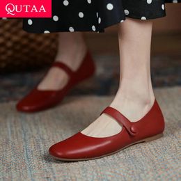 Hakken Qutaa Retro echt lederen vierkant teen platte vrouwen lente herfst haak lus casual vrouwelijke flats schoenen maat 34-40 240412 406 s