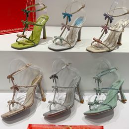 talons sandals designers chaussures René Caovilla Fashion Bowtie Crystal Righestone Patchwork Womens Slippers Bandle arrière Strap Stiletto HEEL DÉCHANGE SANDAL 35-43