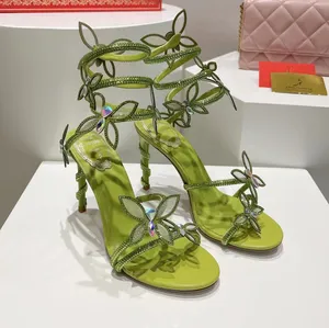 Rene Caovilla Talons femmes sandales pour chaussures de créateurs Cleo Crystal clouté Serpent Strass Cheville Wraparound robe chaussure 9,5 cm à talons hauts strass Rome femme sandale