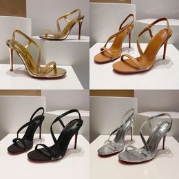 Tacones delgados altos tazones abiertos bandas de doble retorcimiento retorcido tobillo sandalia de cuero de cuero para mujeres zapatos diseñadores tamaños de calzado 35-43 calidad original