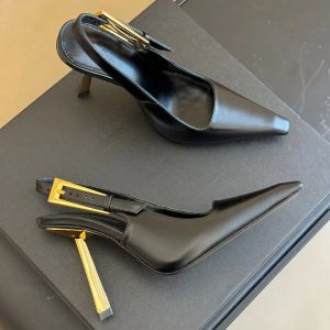 Hakken Slingback Sandaalfeest Stiletto Dames Mirror Leather Designer 10.5 cm Zomerge buckle Lady Sexy avond Zwarte kledingschoenen Meisje Slipper Hoge hak