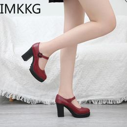 Talons Femmes Mary Janes Pumps Pu Robe Winered Sweet High Heels Femme Plateforme Classic Classic Toe Round Chaussures Ladies A00350