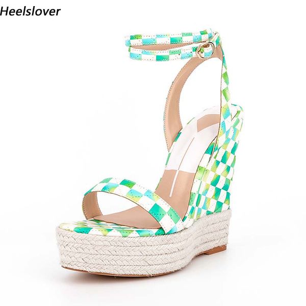 Heelslover fait à la main femmes sandales d'été talons compensés bout ouvert belles chaussures décontractées Orange vert dames taille américaine 5-13