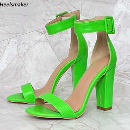 Heelsmaker nouvelles femmes cheville Wrap sandales Faux cuir gros talons bout ouvert belles vert rose rouge chaussures dames taille américaine 5-20