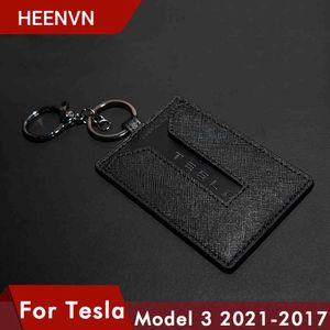 Heenvn Model3 2021 Auto Lederen Kaarthouder Protector Cover voor Model 3 Accessoires Zwart Key FOB Case Tas Drie