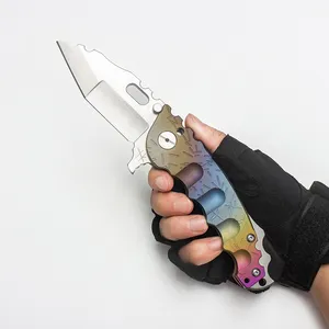 Heeter Knifeworks Couteau pliant Man of War Limited Version personnalisée Lame forte S35VN Manche en titane coloré Équipement de plein air lourd Outils tactiques Poche EDC