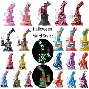 Groothandel Halloween -stijl Hookahs Eyes Teetch Unique Glass Bongs Shower Head Perc Octopus Olie Dab Rigs beker Bong 5 mm Dikke Mini Wax Rigs met kom