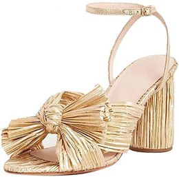 Hoogte toenemende schoenen Baldauren dames sandalen merk zomer geplooide bowknot ronde hakken open teen jurk groot formaat feest bruiloft 230508