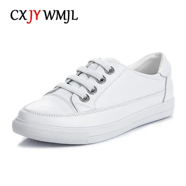 Chaussures augmentant la hauteur CXJYWMJL en cuir véritable femmes baskets décontractées grande taille printemps été chaussures de Skate dames petites chaussures vulcanisées blanches femme 231204