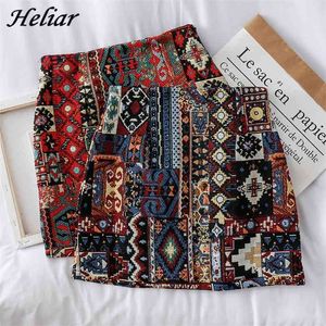 HELIAR Frauen Boho Rock Stickerei A-Linie Miniröcke Chic Geometrie Muster Wolle Breites Bein Vintage Bohemian Folk 210621