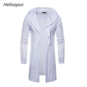 Helisopus 2018 Heren Hooded Cardigan Jassen Nieuwe Mode Streetwear Style Heren Pure Kleur Lange Mouwen Trench