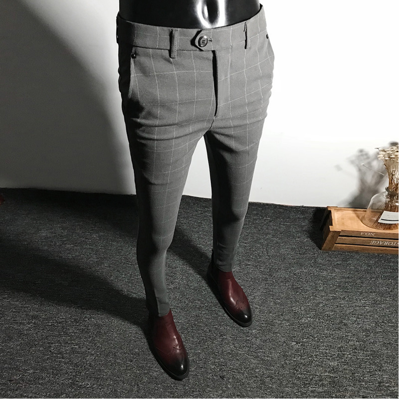 Mens Dress Pants Men Solid Color Slim Fit Male Social Business Casual Skinny Suit Trousers Asian Size 28-34