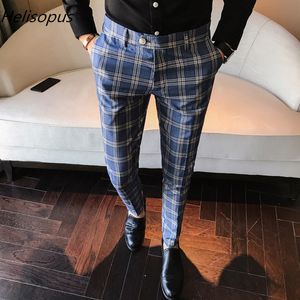 Helisopus hommes robe pantalon à carreaux affaires classique angleterre Style mince costume pantalon de fête de mariage pantalon