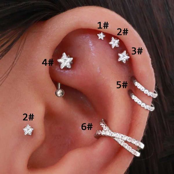 Hélice Piercing estrella pendientes mujer 1 pieza tendencia 2023 circón lóbulo Rook Piercing Tragus Daith cartílago oreja joyería cuerpo accesorios L230620