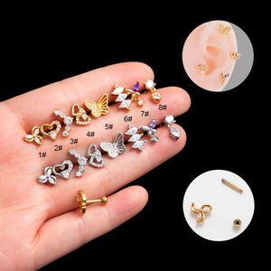 Helix Schroef Vlinder Hart Bal Barbell Studs Oorbel Chirurgisch Roestvrij Staal Cartigale Oorring Oorbellen Glanzend Kubieke Zirkonia 1.2 Piercing Lichaamssieraden Bijoux