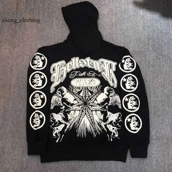 Hell Star Hoodie Rock Hip Hop Street Sweet Sweet Washed Flame Letter Print Hooded Pullover Men Femmes Sweats surdimensionnés 4923