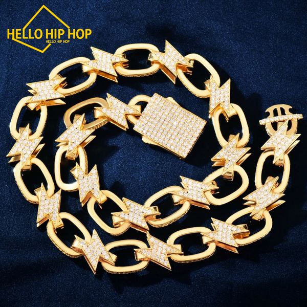 Bonjour 14 mm chaîne de foudre hommes Hip Hop Collier chaîne or argent couleur glace iced Out CZ Zirconia Rock Link Jewelry Gift