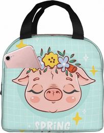 Bonjour mignon cochon visage sacs à lunch pour les femmes boîte à lunch isolée refroidisseur sac fourre-tout thermique pour adultes filles travail école randonnée pique-nique P4F4 #