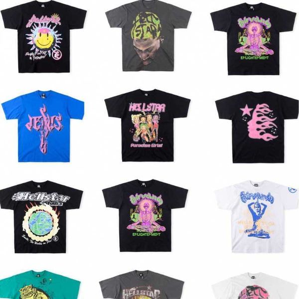 Hello High Street Trendy marca de manga corta para hombres y mujer algodón de algodón suelto de algodón de algodón estampado de camiseta estampada