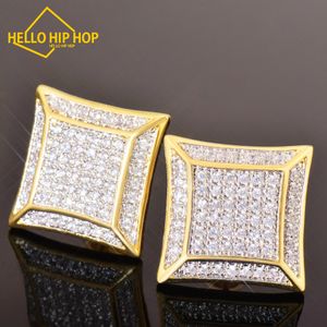 Hello hip hop 14MM grande boucle d'oreille carrée glacée zircone cubique femmes vis/Push hommes boucles d'oreilles Hip Hop bijoux cadeau de mode