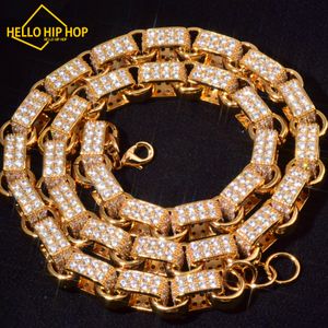 Hallo hiphop 14mm Golden Box Chain Iced Zirconia Cubaanse Ketting Mode Hip Hop Rap Punk Sieraden Gift
