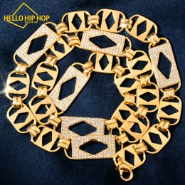 Hola hip-hop Collar de cadena cubana agrupada cuadrada hueca de 14 mm para hombres y mujeres HipHop Link Color dorado Iced Out Zirconia joyería de moda