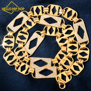 Hallo hiphop 14 mm holle vierkante geclusterde Cubaanse ketting voor mannen vrouwen HipHop Link goudkleur Iced Out Zirconia mode-sieraden