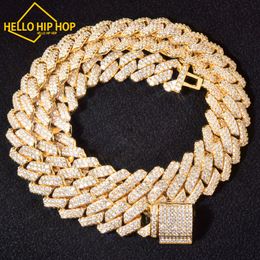 Hip Hop Designer ketting ketting getest 14 mm breed GRA Moissanite zirkoon vergulde goud en zilveren Cubaanse ketting voor heren hiphop ketting beperkt land gratis verzending