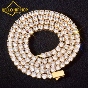 Hallo hiphop 4 mm veersluiting tennisketting goudkleur één rij zirkoon ketting link voor mannen vrouwen hiphop sieraden