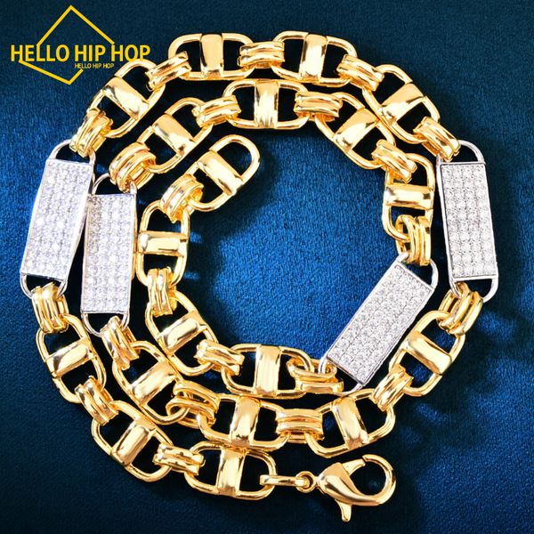 Hello hip-hop 8mm deux tons CZ collier carré groupé chaîne cubaine pour hommes Hip Hop lien couleur or glacé zircone bijoux