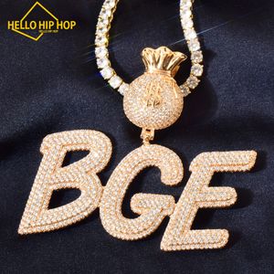 Bonjour pendentif à double lettre personnalisée avec un sac à dos de baignade à dossier zirconi le collier de couleur argenté en or zirconi les femmes bijoux hip hop