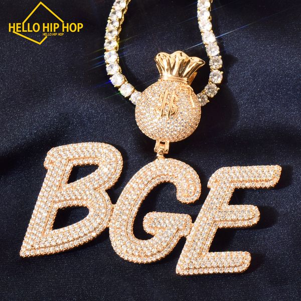 Bonjour pendentif à double lettre personnalisée avec un sac à dos de baignade à dossier zirconi le collier de couleur argenté en or zirconi les femmes bijoux hip hop
