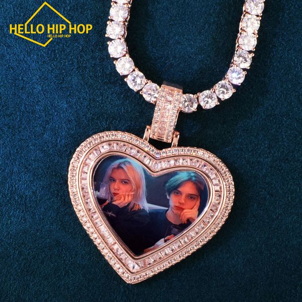 Bonjour hip-hop coeur personnalisé love forme photo pendentif pour les hommes femmes aaa zircone cubique faire un collier de mémoire