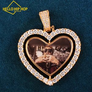 Hallo hiphop Custom Roterende dubbelzijdige hartliefdesvorm Foto hanger voor mannen maken Memory Picture ketting ketting hiphop sieraden