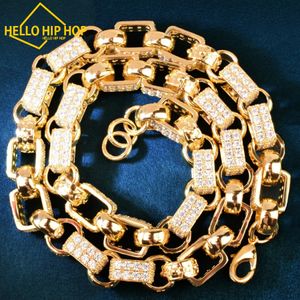 Hallo Hip-Hop Gold Color Box Link Men's ketting Iced Out Cubic Zirconia Cubaanse ketting Fashion Hip Hop Punk Jewelry voor cadeau 14 mm