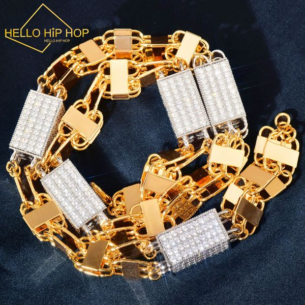 Bonjour Hip-Hop Iced Out Block Chain Men Hip Hop Choker Collier Iced Out Micro Pave Cubic Zirconia Gold Color Link Bijoux 2023 Nouveau