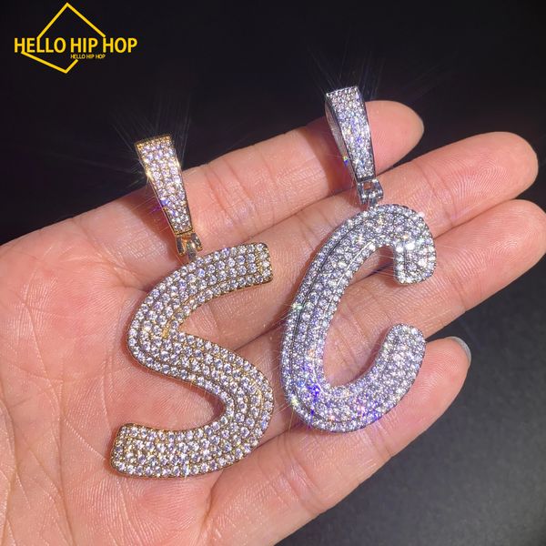 Bonjour hip-hop, lettres de double rangée initiale pendentif pendant glacé hors zircone gold argent couleurs collier homme hommes femmes hip hop bijoux a-z