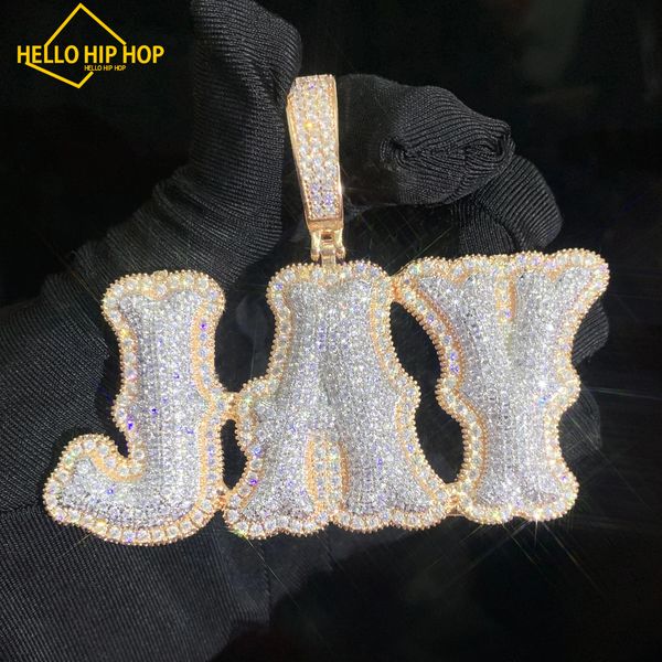 Bonjour Hip-Hop Nouveau pendentif de nom à double lettre personnalisé avec glace en or zircone Gold Silver Color Men Femmes