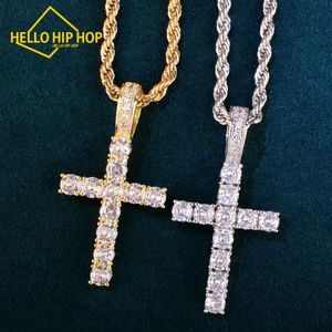 Hallo hiphop one row cross hanger voor mannen vrouwen met 4 mm zirconia ketting ketting koper hiphop rock sieraden