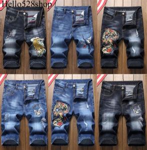 Hello528Shop Casual Denim Jeans Shorts for Men Summer Vintage Bordado delgado Pantalones longitudes rectas rasgados 28201977676398