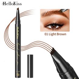 Hellokiss Quad Liquid Cownebrow Pencil Impreaves, Capacitación de maquillaje, maquillaje de lápiz de cejas sin permanencia