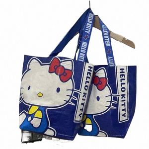 Hello Kittys Bleu Imprimé Shop Sac écologique haute capacité tissé à la main Sac une épaule mignon Shop Bag Girl cadeau m3gs #