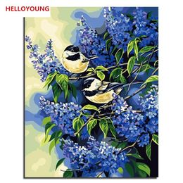 HELLOYOUNG bricolage peint à la main peinture à l'huile deux oiseaux peinture numérique par numéros peintures à l'huile chinois défilement peintures 2823