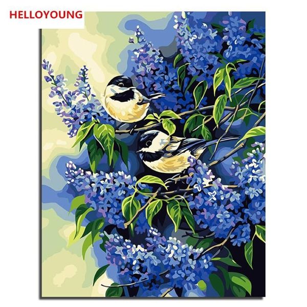 HELLOYOUNG DIY pintura al óleo pintada a mano dos pájaros pintura Digital por números pinturas al óleo pinturas en pergamino chino 232i