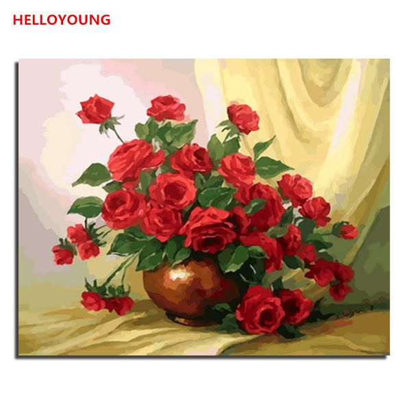 HELLOYOUNG Image Fleurs DIY Peinture Par Numéros Moderne Mur Art Toile Peinture Acrylique Dessin Unique Cadeau Pour La Maison Artwork