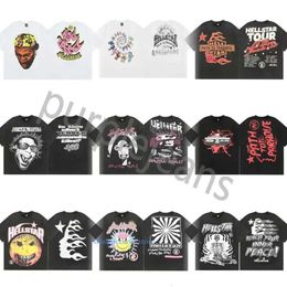 Hells Stars T-shirt Designer Mens Femmes Graphic Tshirt Rapper lavé gris Black Heavy Craft Unisexe